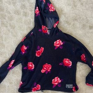 Pink sweatshirt with roses and a hood